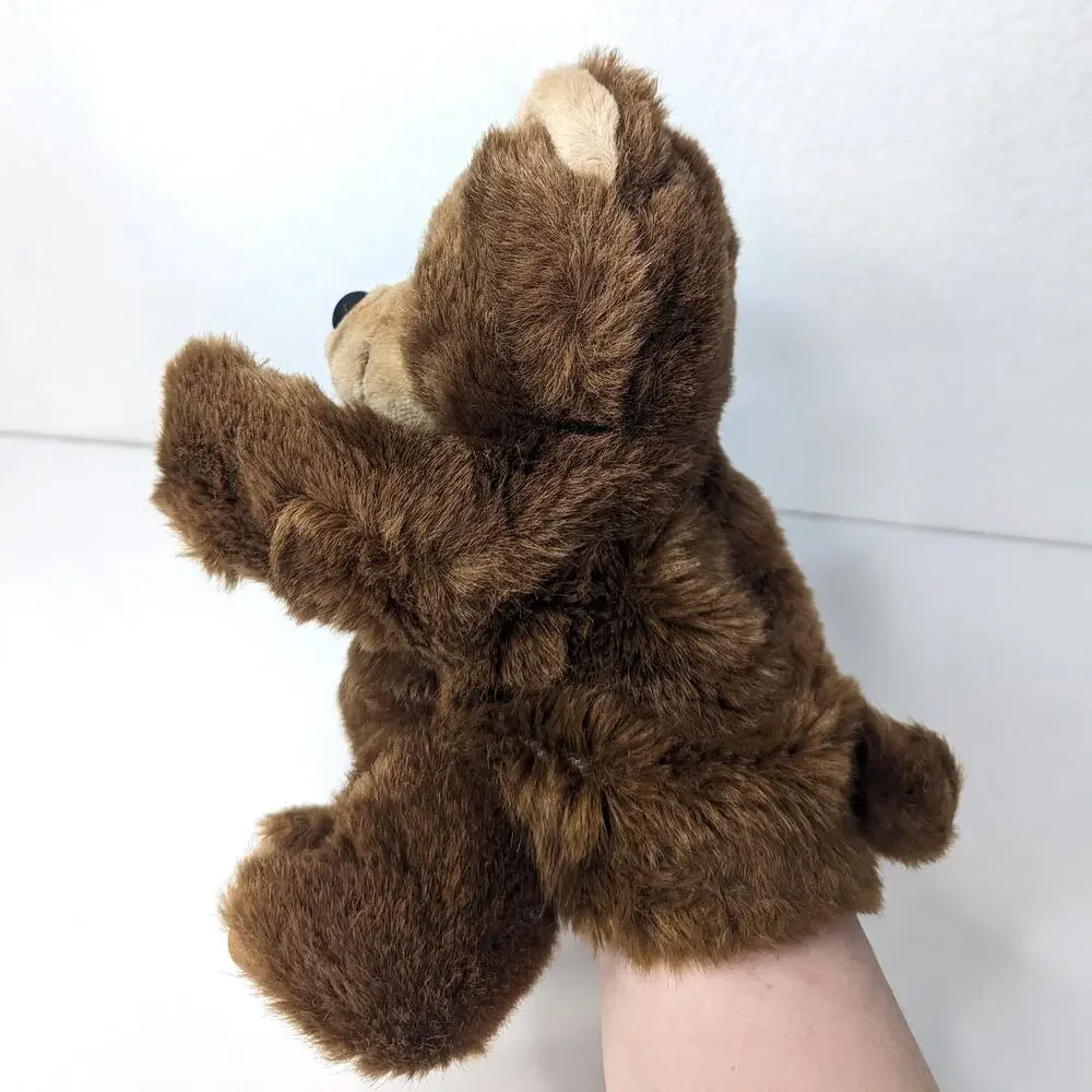 Vintage Brown Teddy Bear Hand Puppet Plush Realistic Hard Suede Paws Stuffed 10